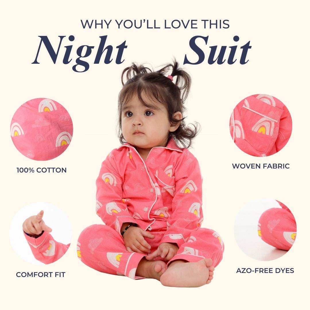 Pink Rainbows Full Sleeves Night Suit
