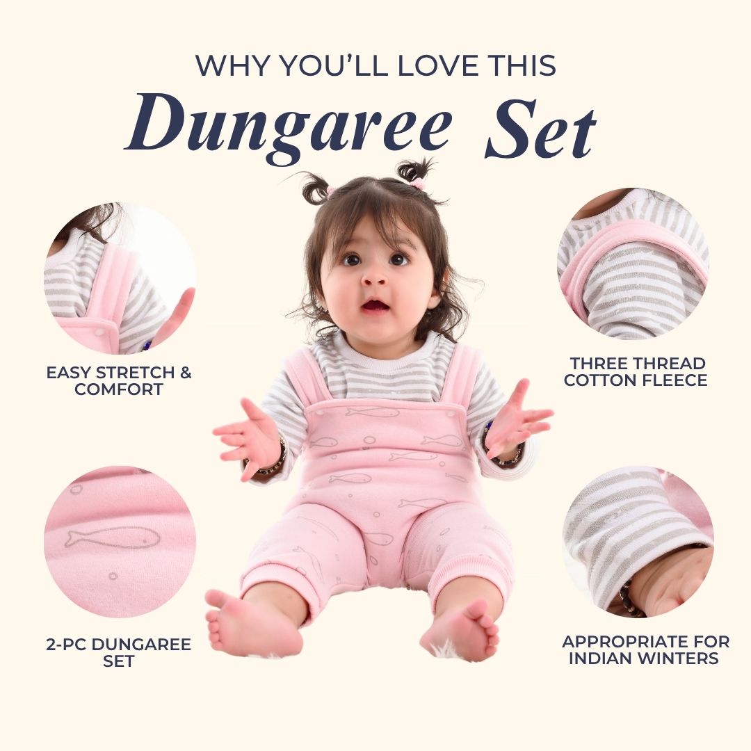 Pink Fish 2-Pc Fleece Romper &amp; Dungaree Set