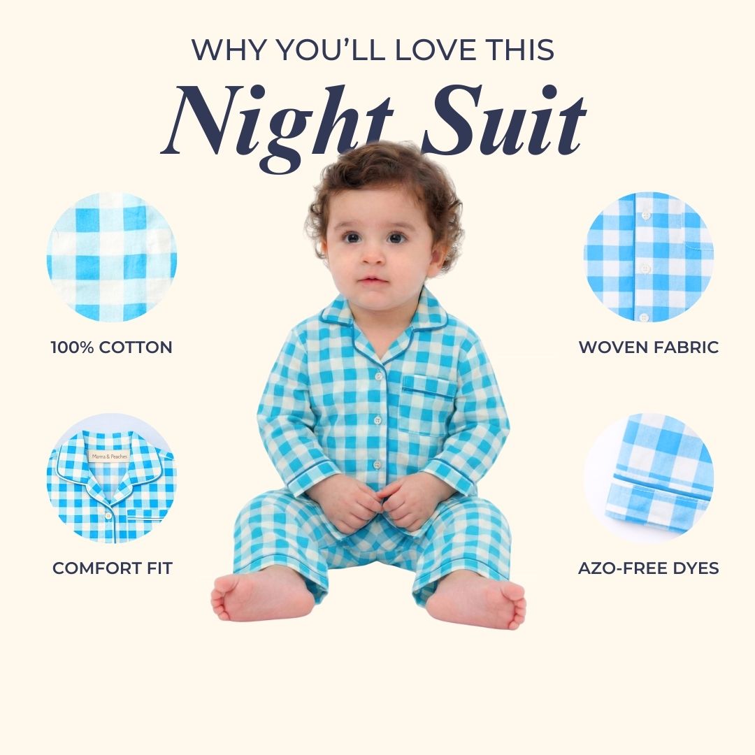 Blue Gingham Full Sleeves Night Suit