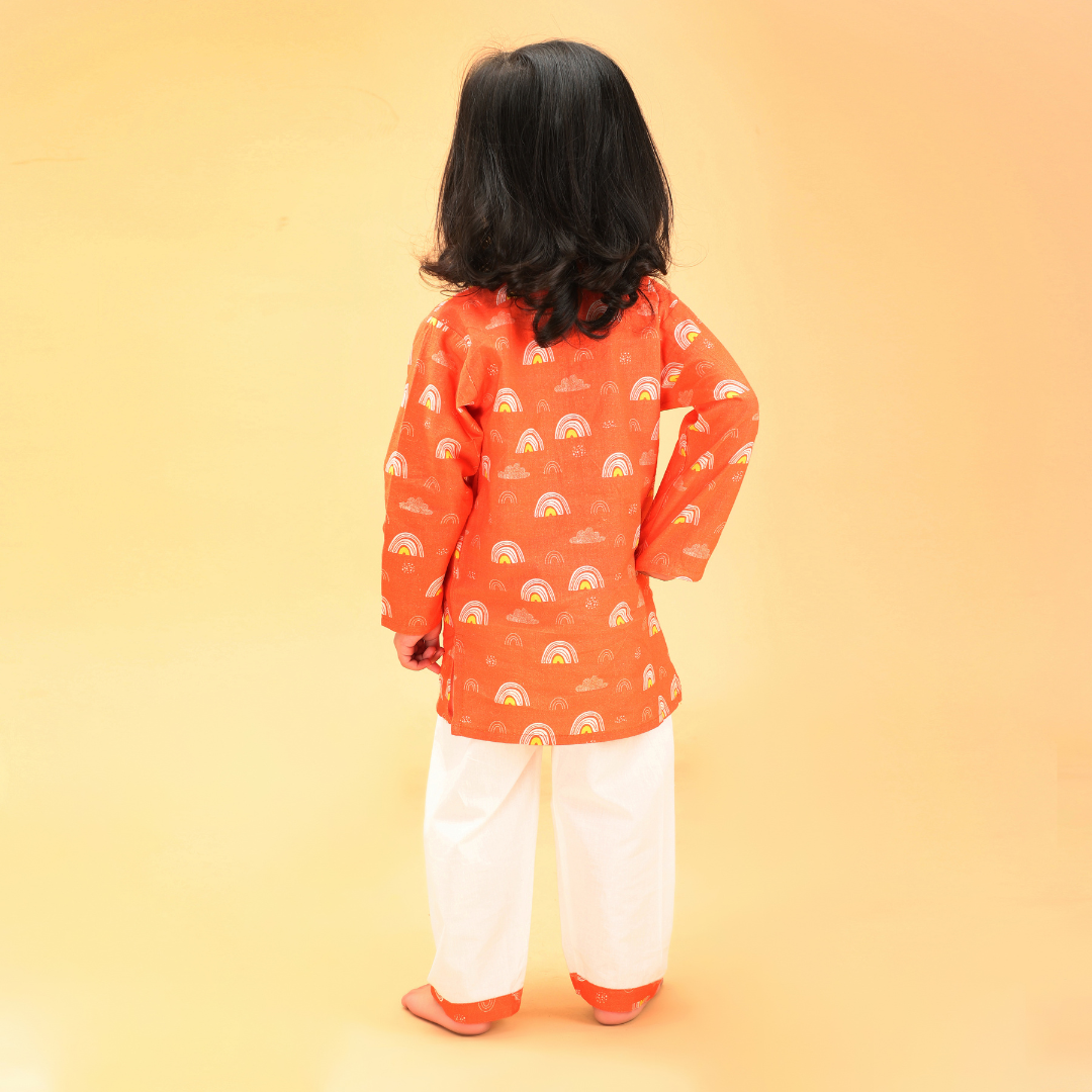 Orange Rainbows Cotton Kurta Set