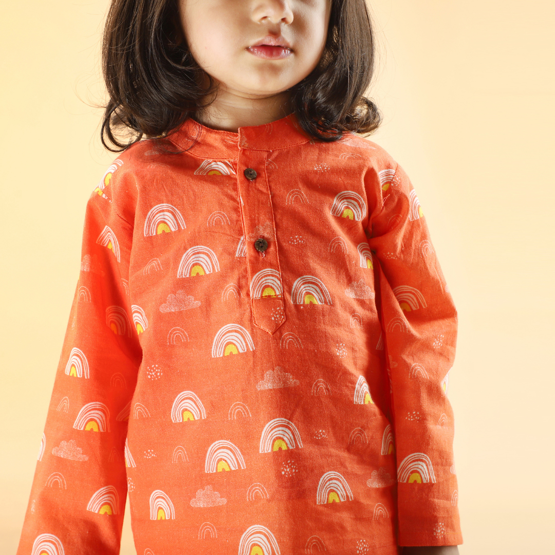 Orange Rainbows Cotton Kurta Set