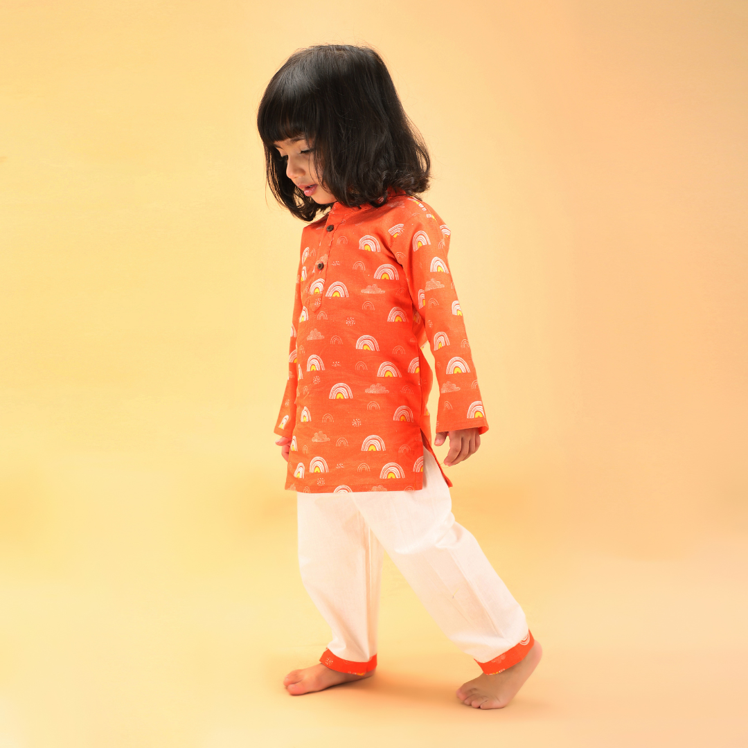 Orange Rainbows Cotton Kurta Set