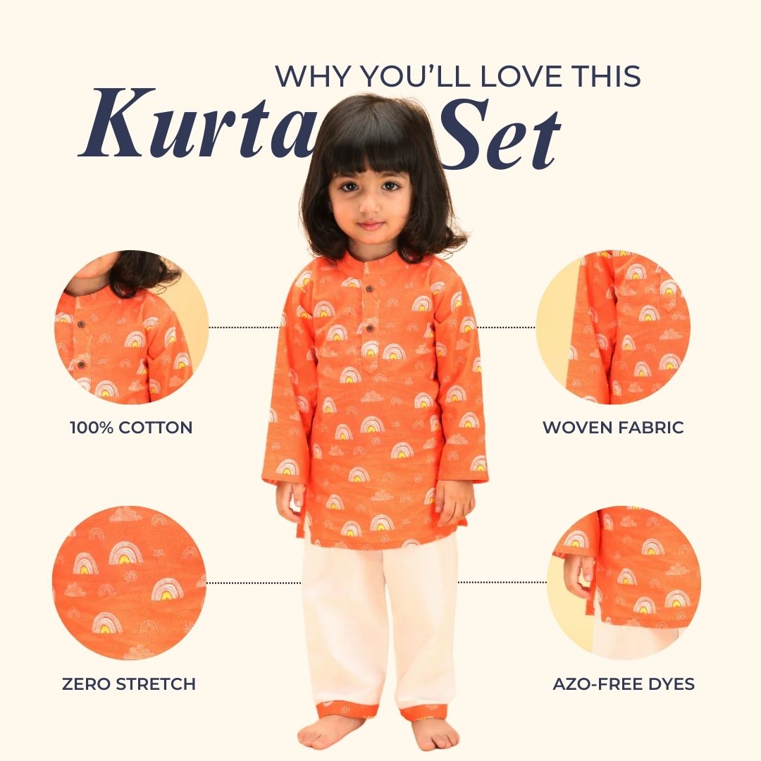 Orange Rainbows Cotton Kurta Set