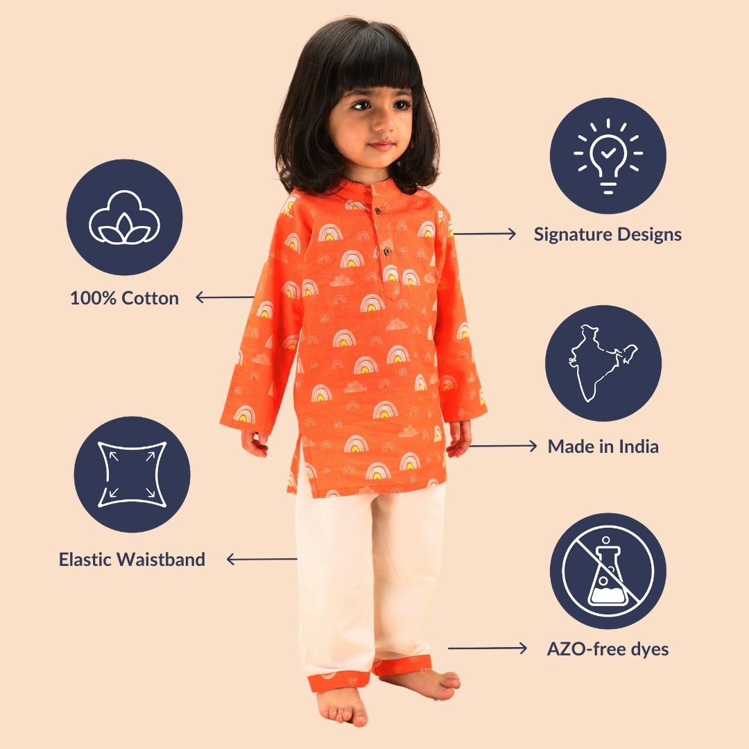 Orange Rainbows Cotton Kurta Set