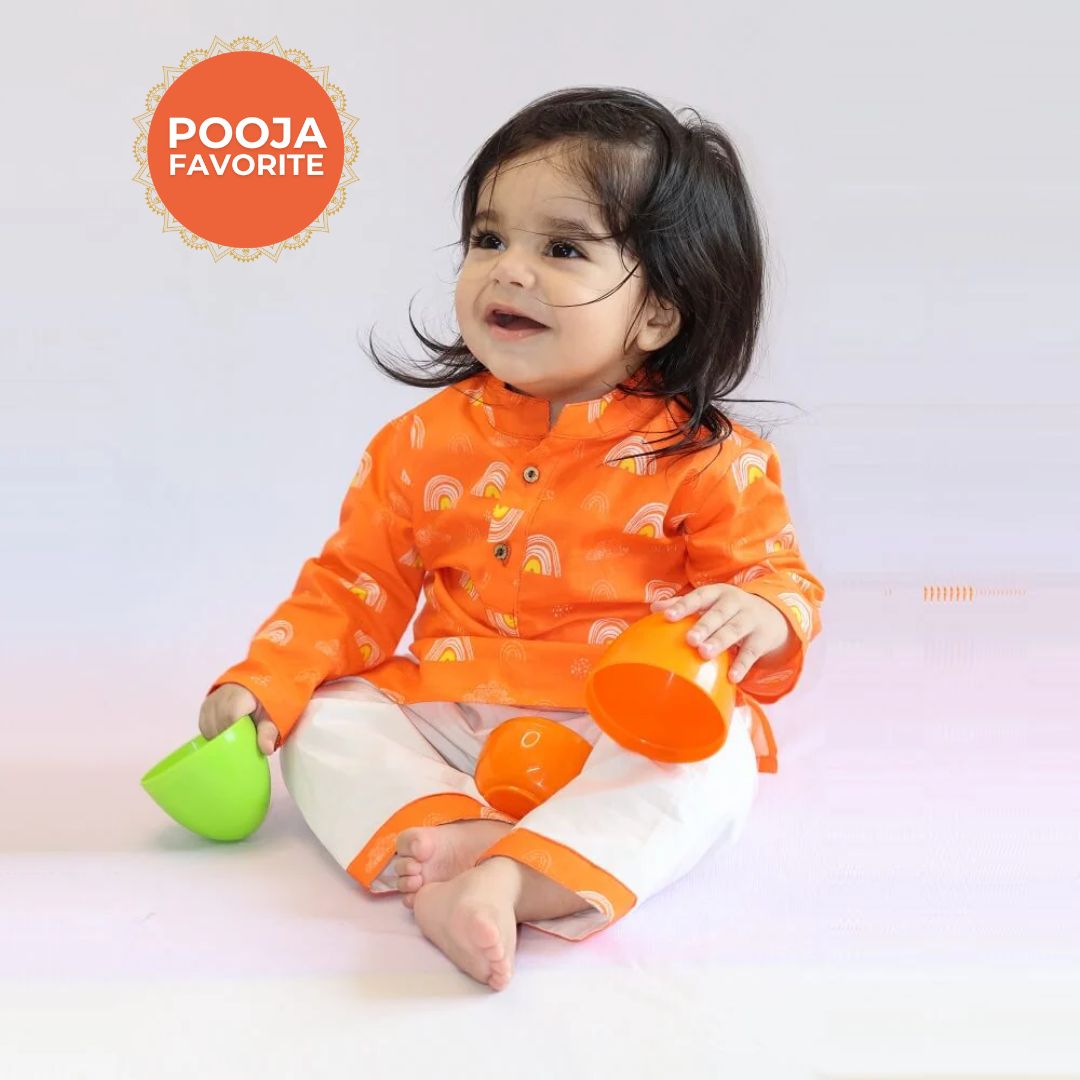 Orange Rainbows Cotton Kurta Set