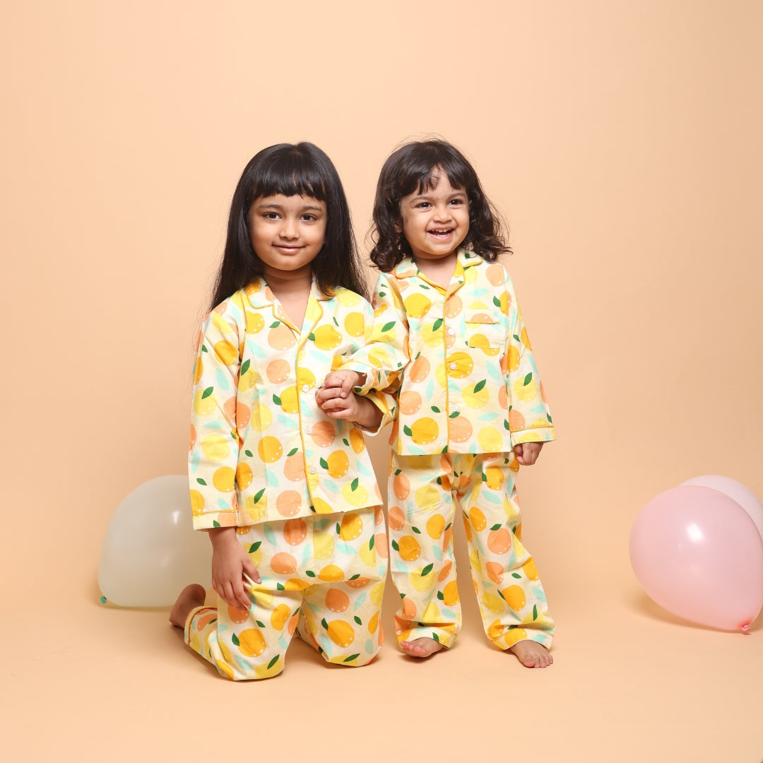 Mama &amp; Peaches Tangy Tangerine Full Sleeve Night Suit