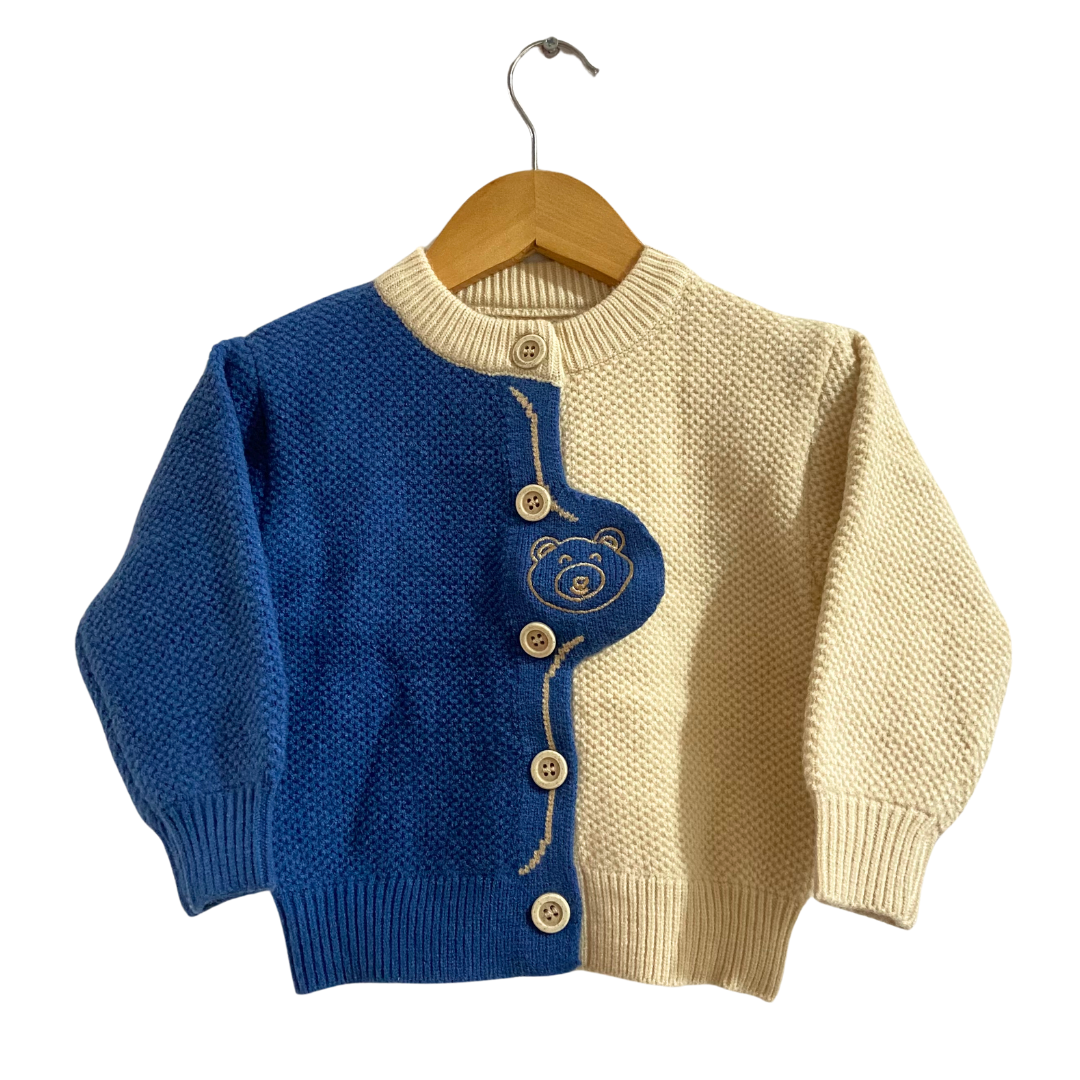 Mama &amp; Peaches Peekaboo Bear knitted Full sleeves Sweater - Blue