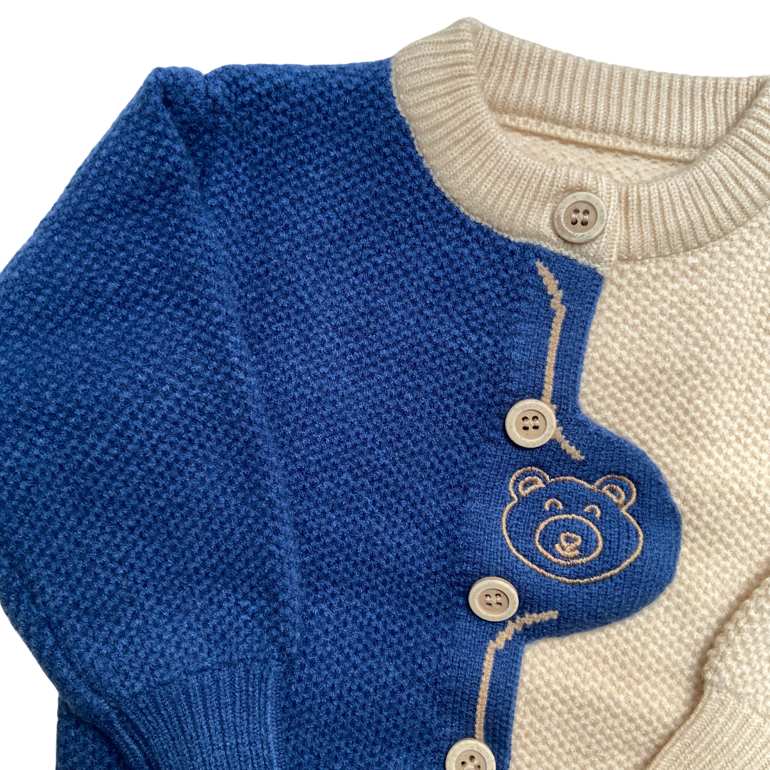 Mama &amp; Peaches Peekaboo Bear knitted Full sleeves Sweater - Blue