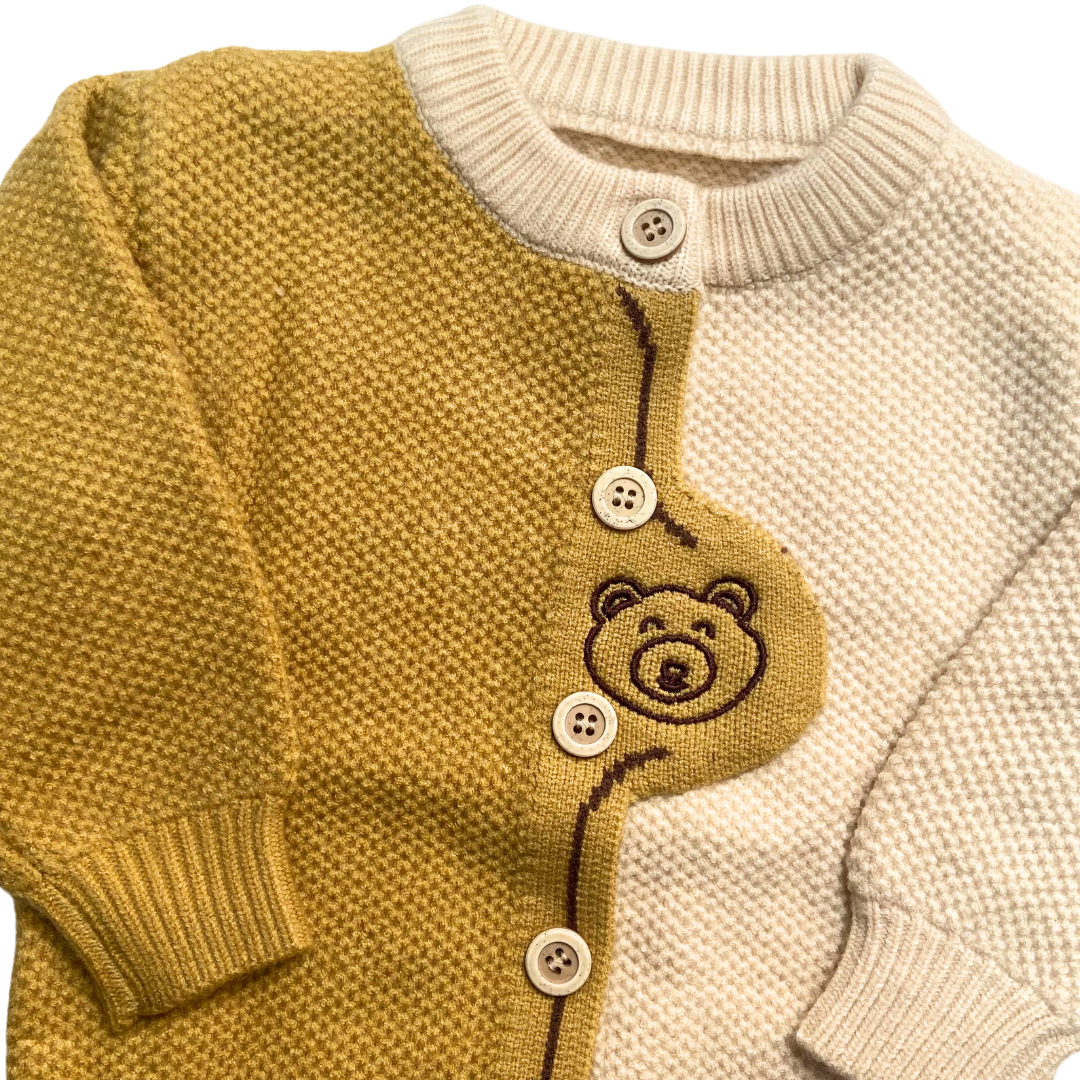 Mama &amp; Peaches Peekaboo Bear knitted Full sleeves Sweater - Yellow