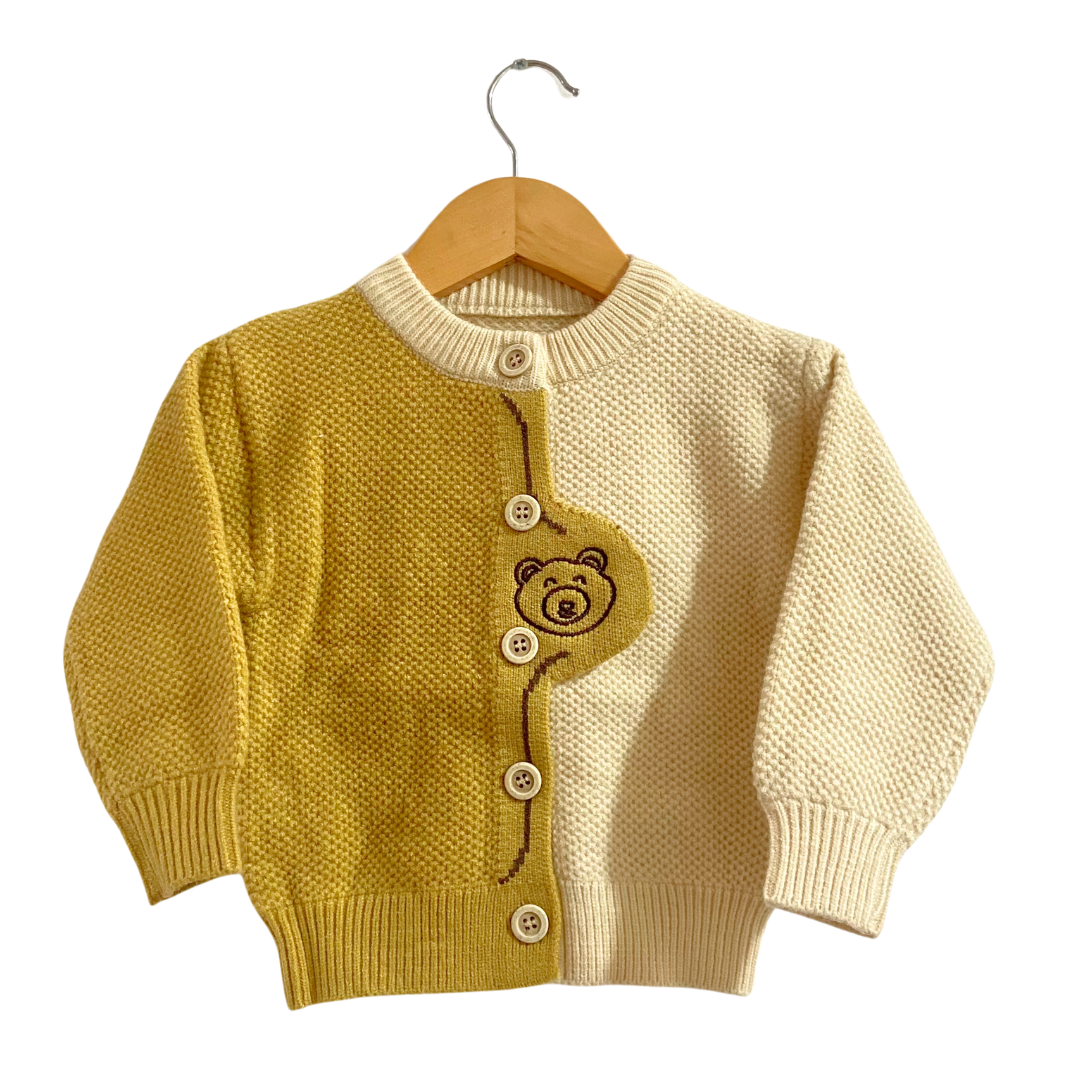 Mama &amp; Peaches Peekaboo Bear knitted Full sleeves Sweater - Yellow