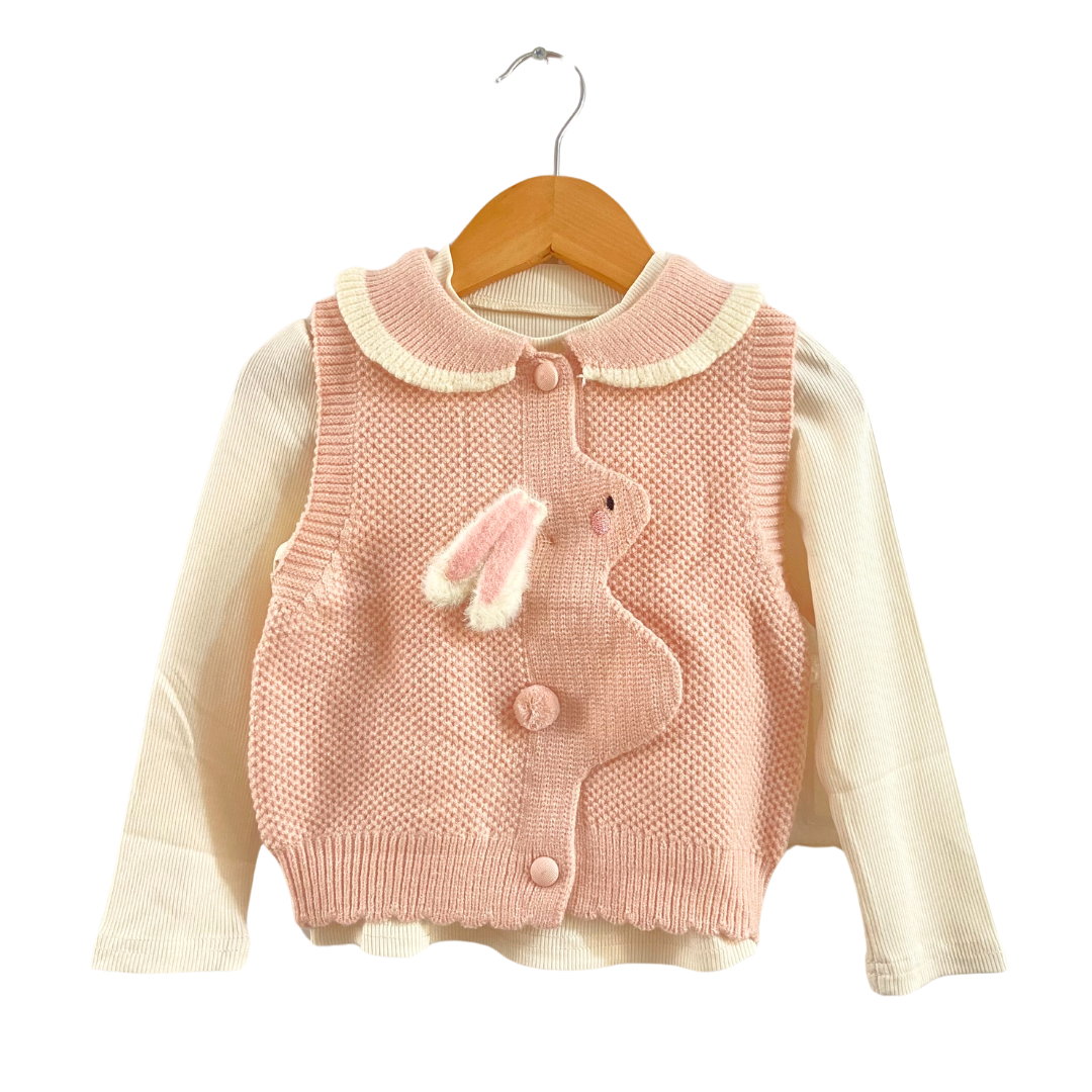 Mama &amp; Peaches Peekaboo Rabbit Sweater 2pc set - Pink