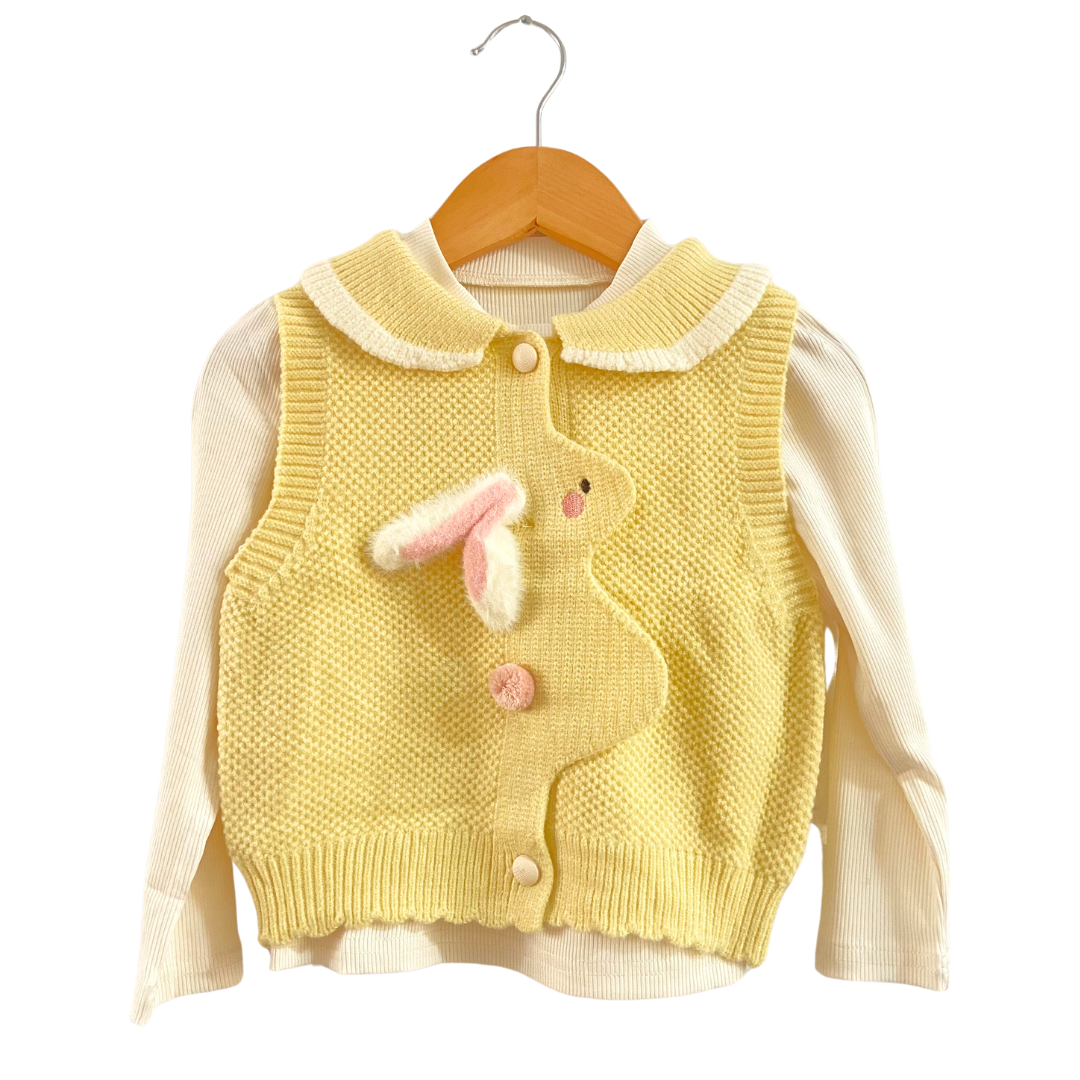 Mama &amp; Peaches Peekaboo Rabbit Sweater 2pc set - Yellow