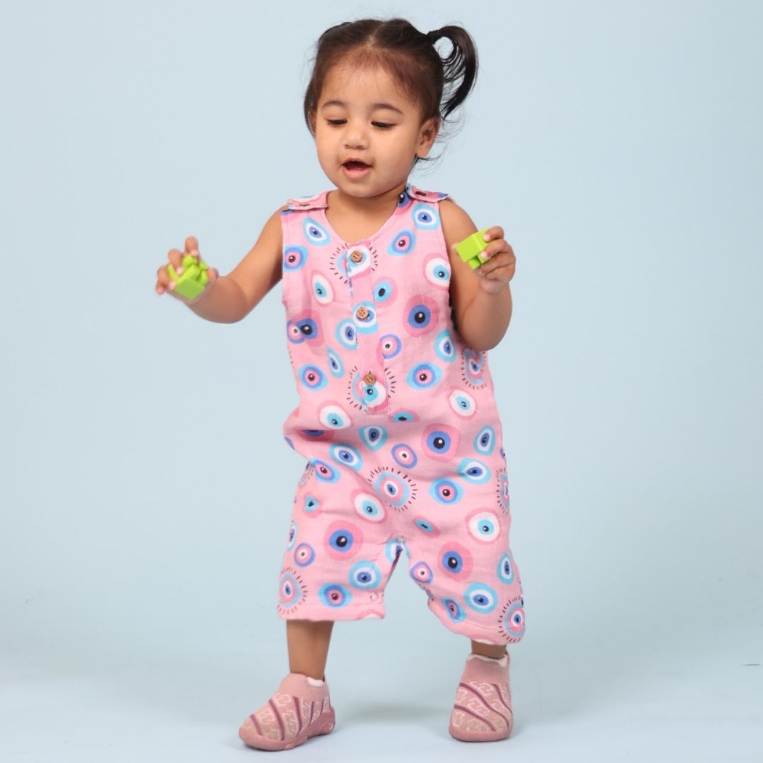 Pink Evil Eye Double Layer Muslin Romper