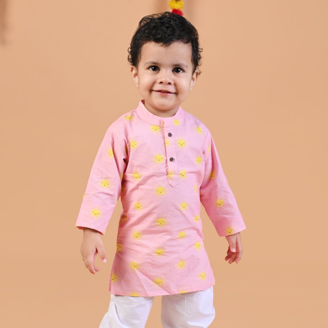 100% Cotton Kurta Set, Pink Sun