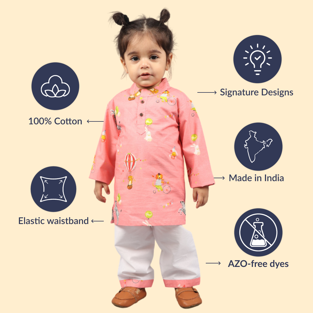 Pink Circus Time Cotton Kurta Set