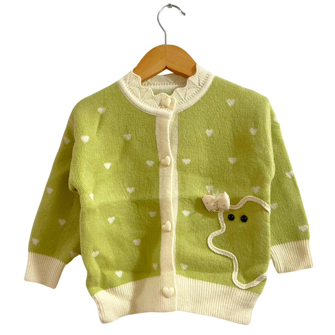 Polka Dot Hearts full sleeves Sweater -  Green