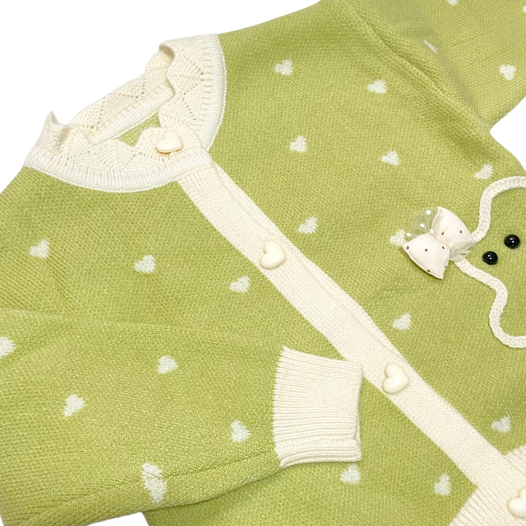 Polka Dot Hearts full sleeves Sweater -  Green