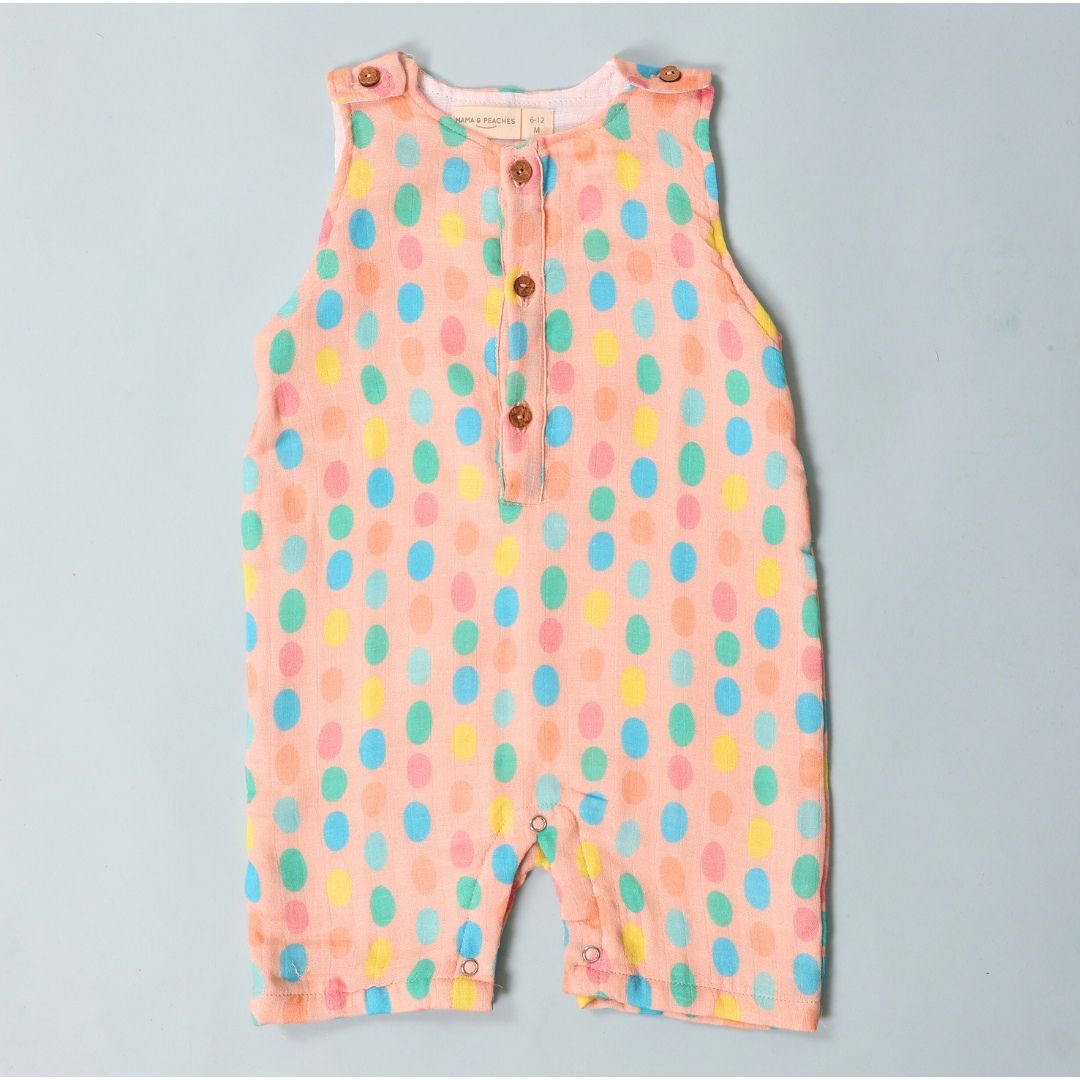 100% Cotton Muslin Double Layer Romper, Colorful Polka