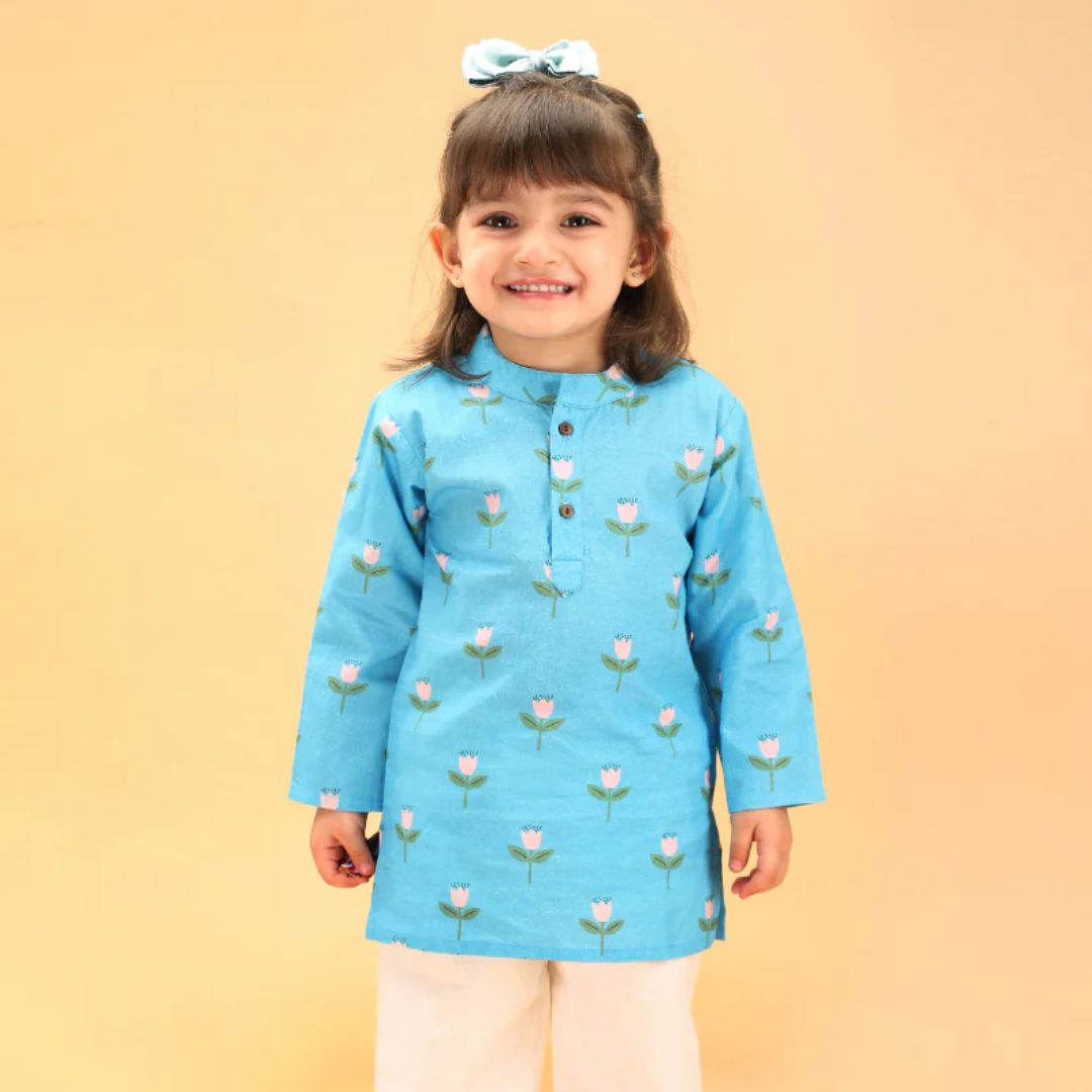 Pretty Flower Cotton Kurta Set