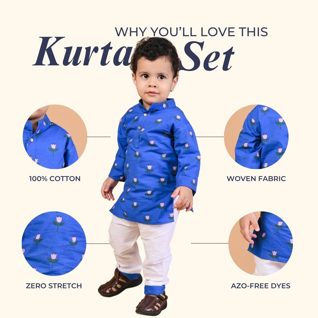 Pretty Flower Royal Blue Kurta Set