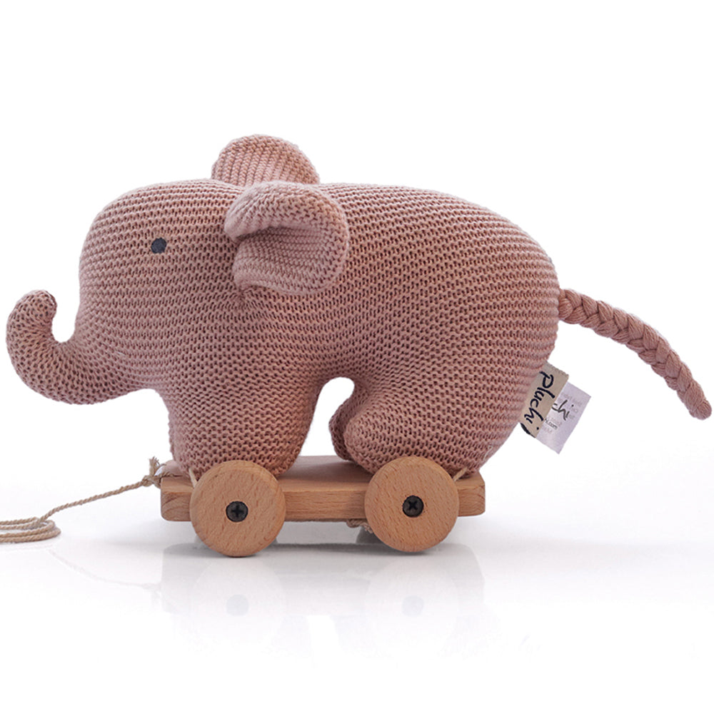 Push &amp; Pull Elephant Pink Knitted Stuffed Soft Toy