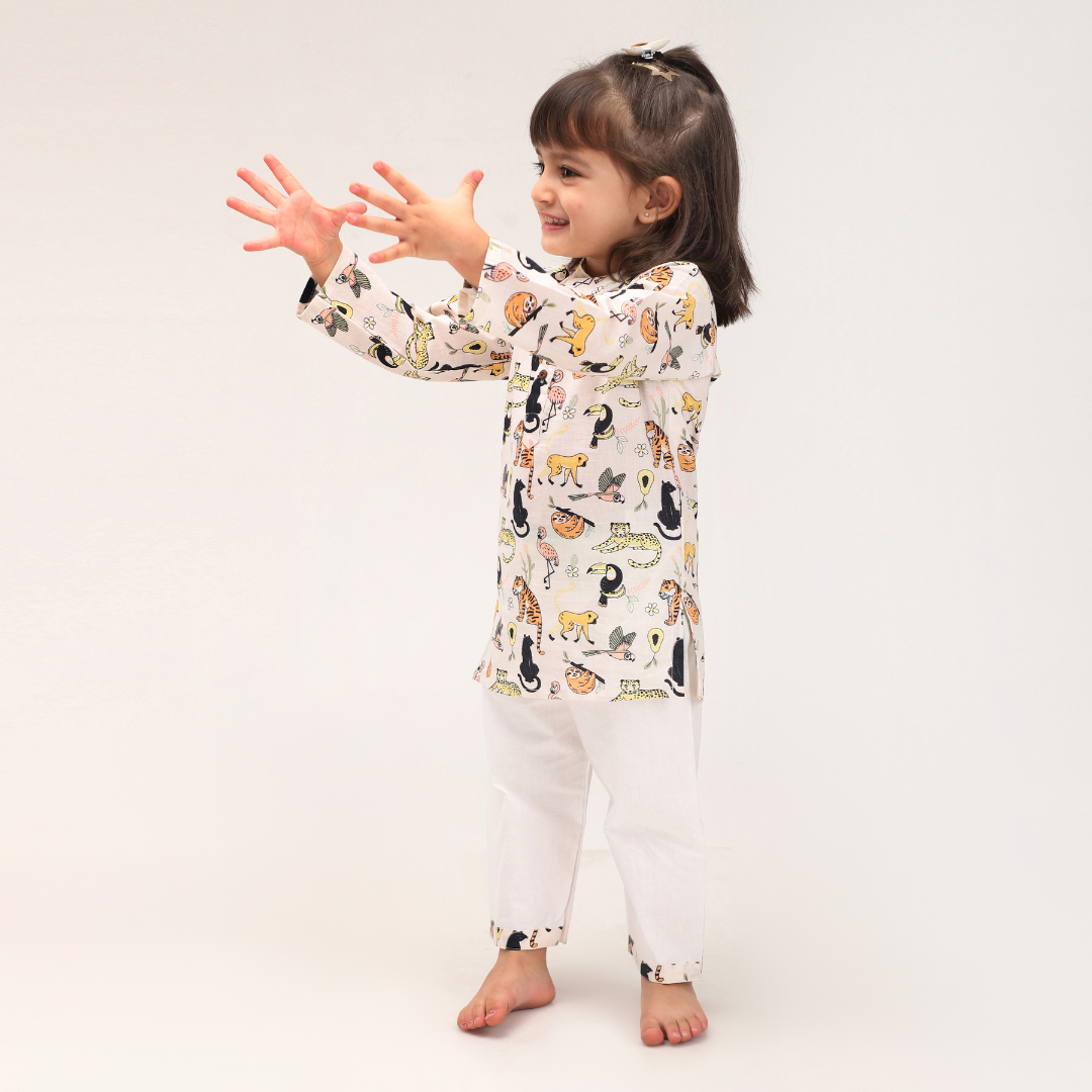 Rainforest Animals Cotton Kurta Set