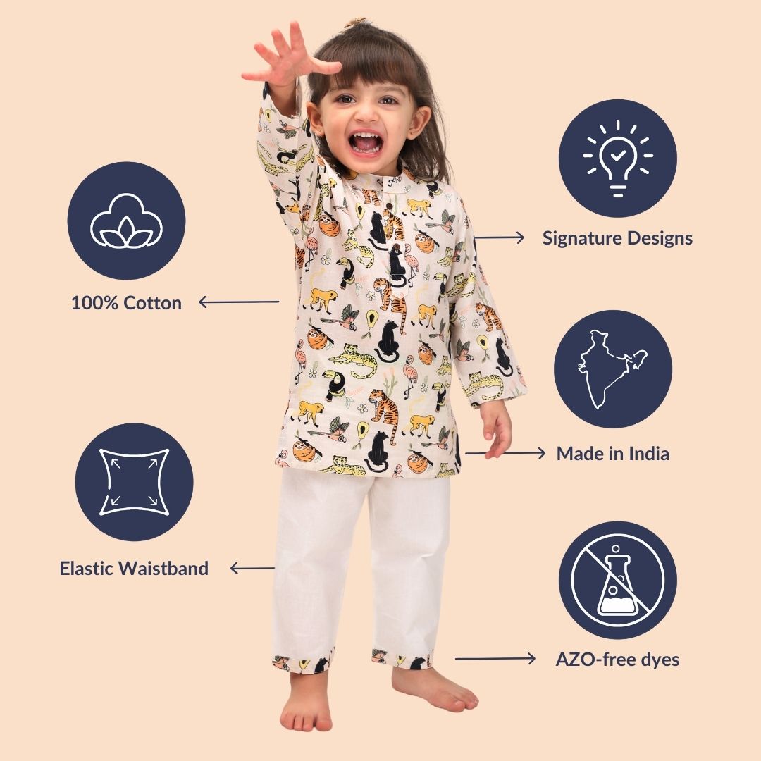 Rainforest Animals Cotton Kurta Set