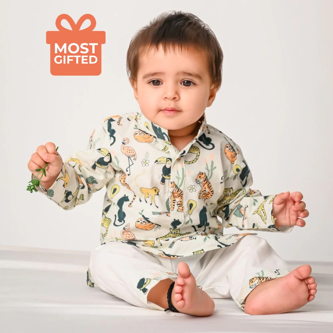 Rainforest Animals Cotton Kurta Set