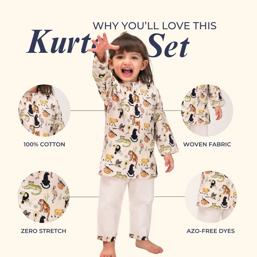 Rainforest Animals Cotton Kurta Set