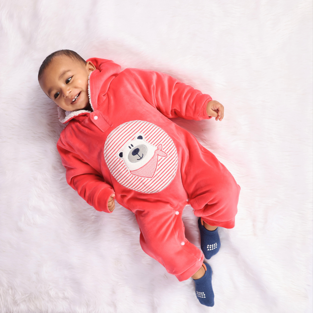 Red Bear Velvet Sherpa Romper