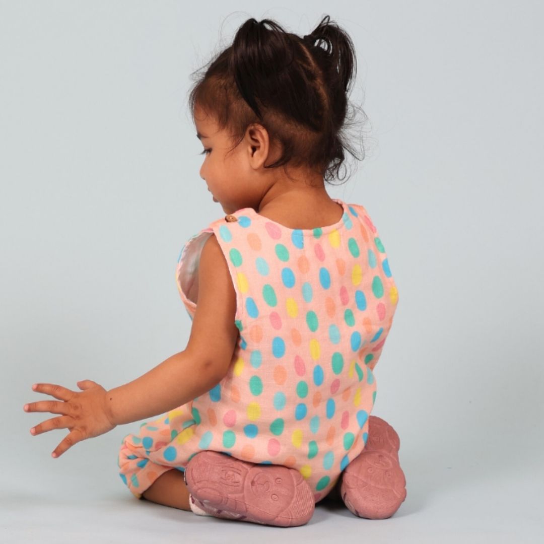 100% Cotton Muslin Double Layer Romper, Colorful Polka