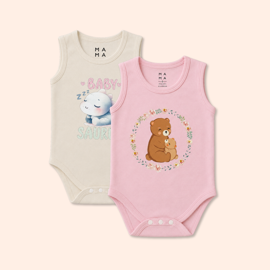Pack of 2 Snap Inner Suits (Pink+Off White)