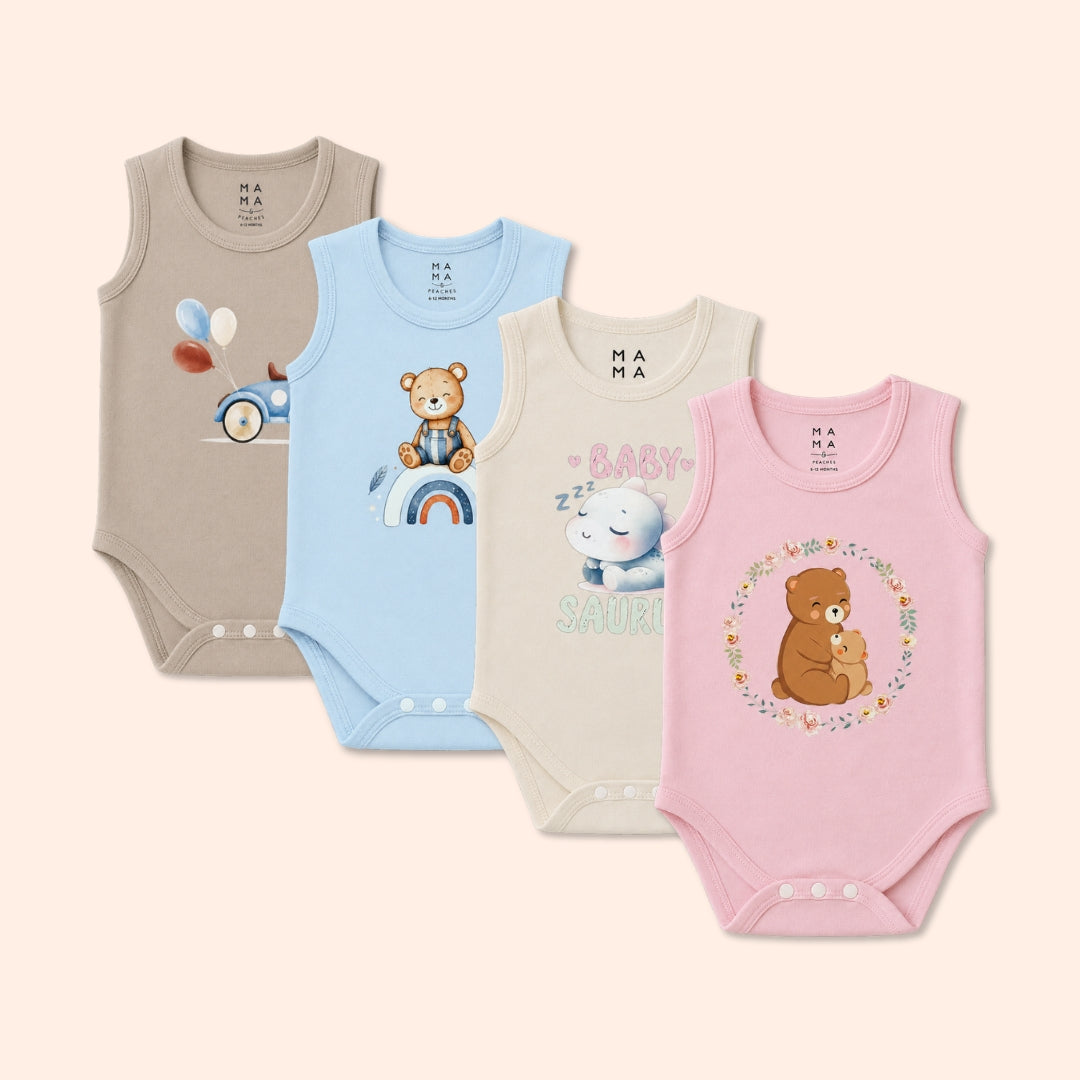Pack of 4 Snap Inner Suits (Blue+Pink+Off White+Fawn)