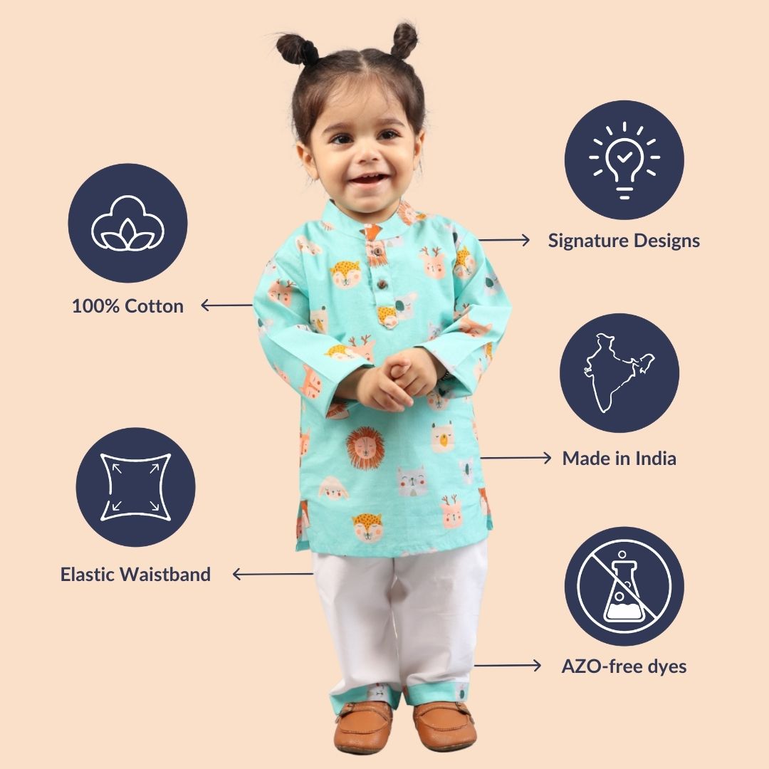 Shy Animals Cotton Kurta Set