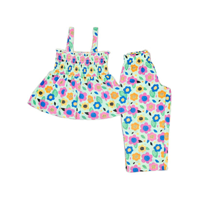 Smocked Kurta Top with Wide Pants in Bright Floral