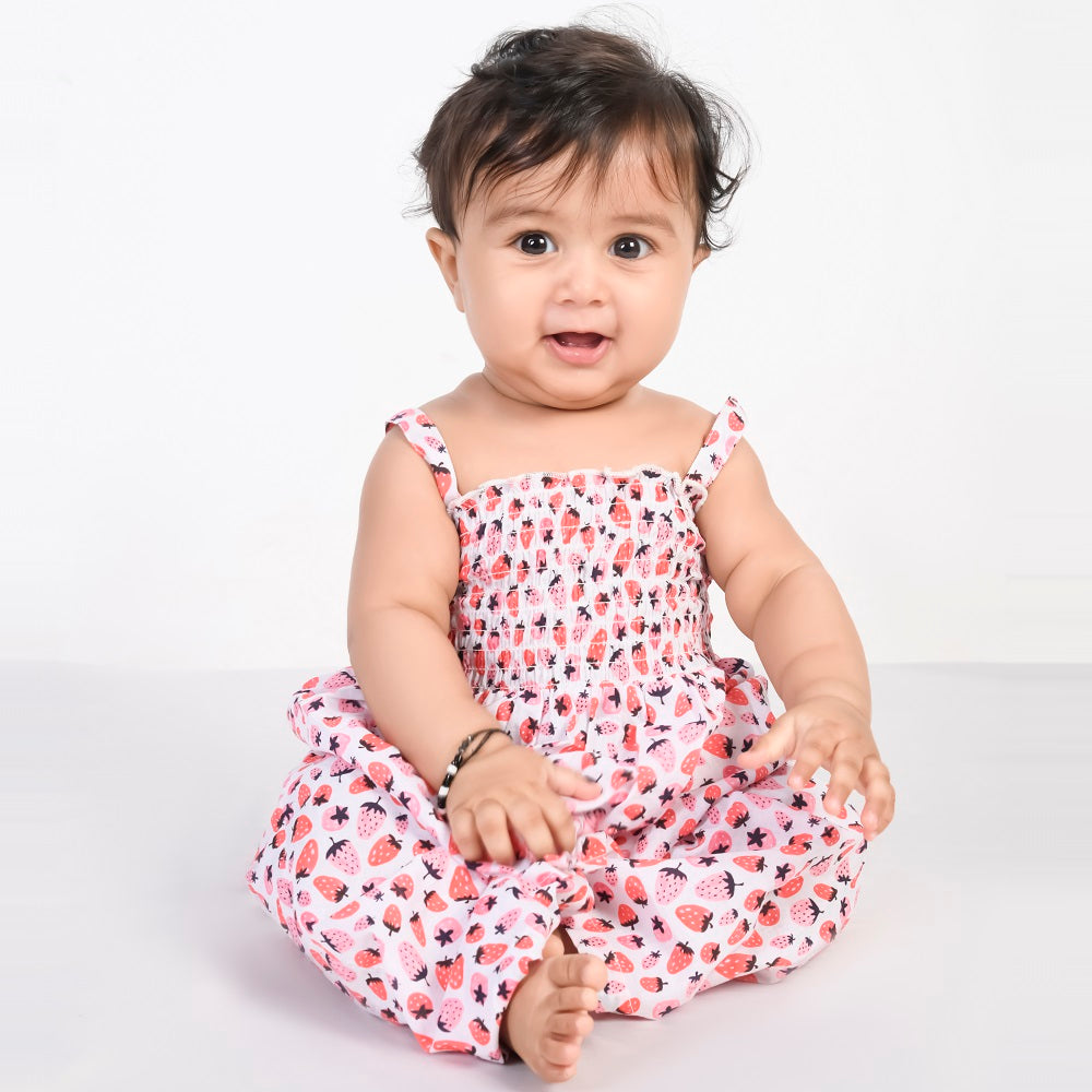 Smocked Kurta Top with Wide Pants in Strawberry