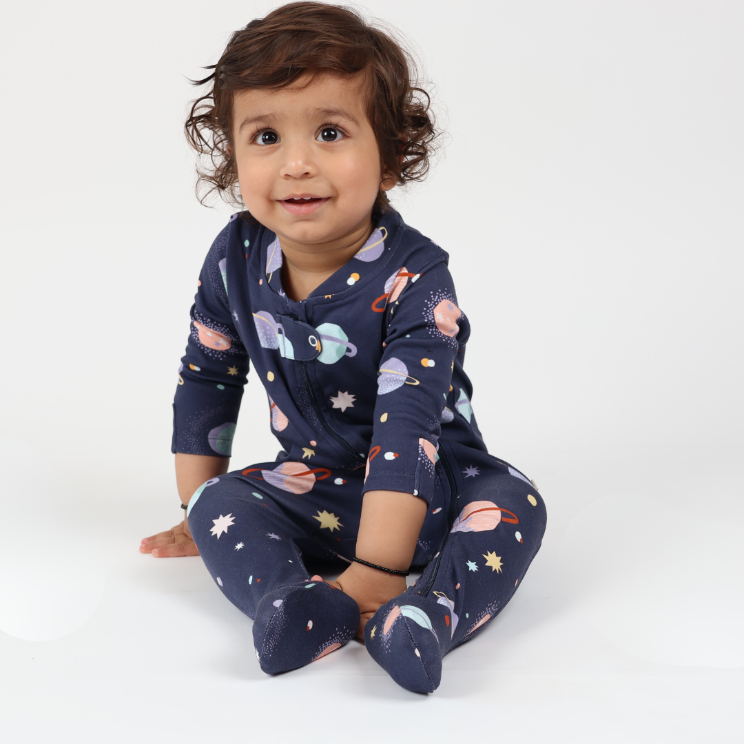 Zipped Footed Sleepsuit Space Print - 2pc Pack