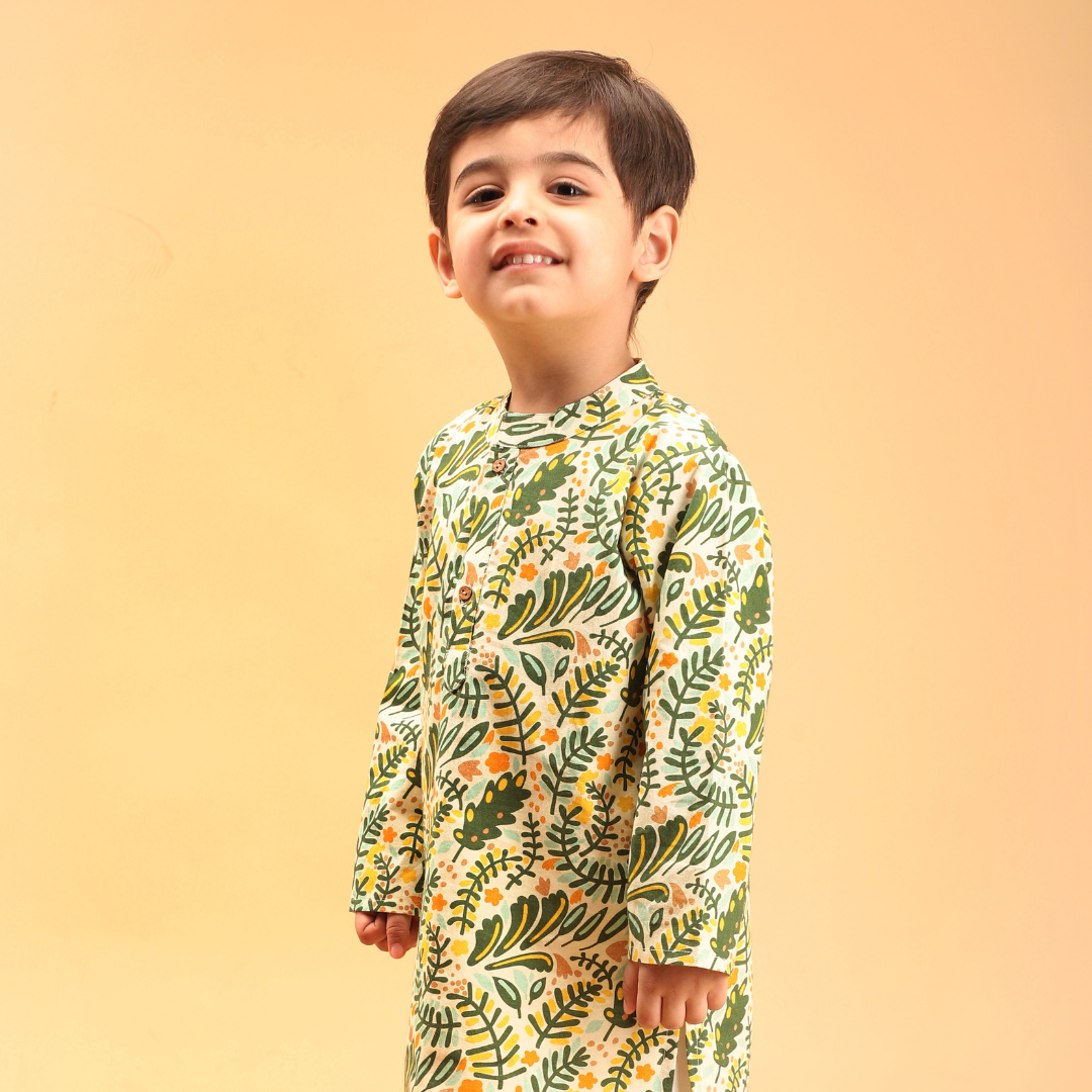 Summer Leaves Cotton Kurta Set