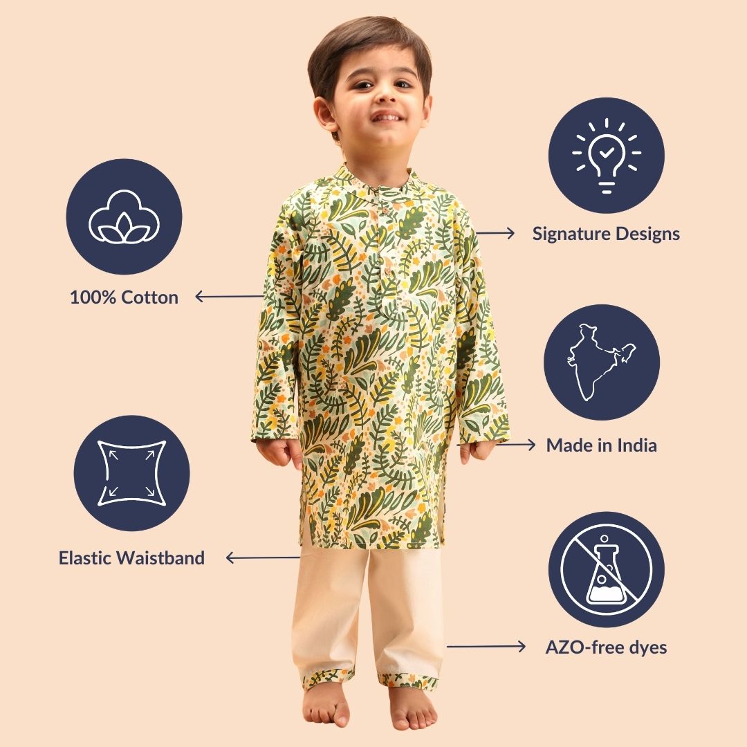 Summer Leaves Cotton Kurta Set