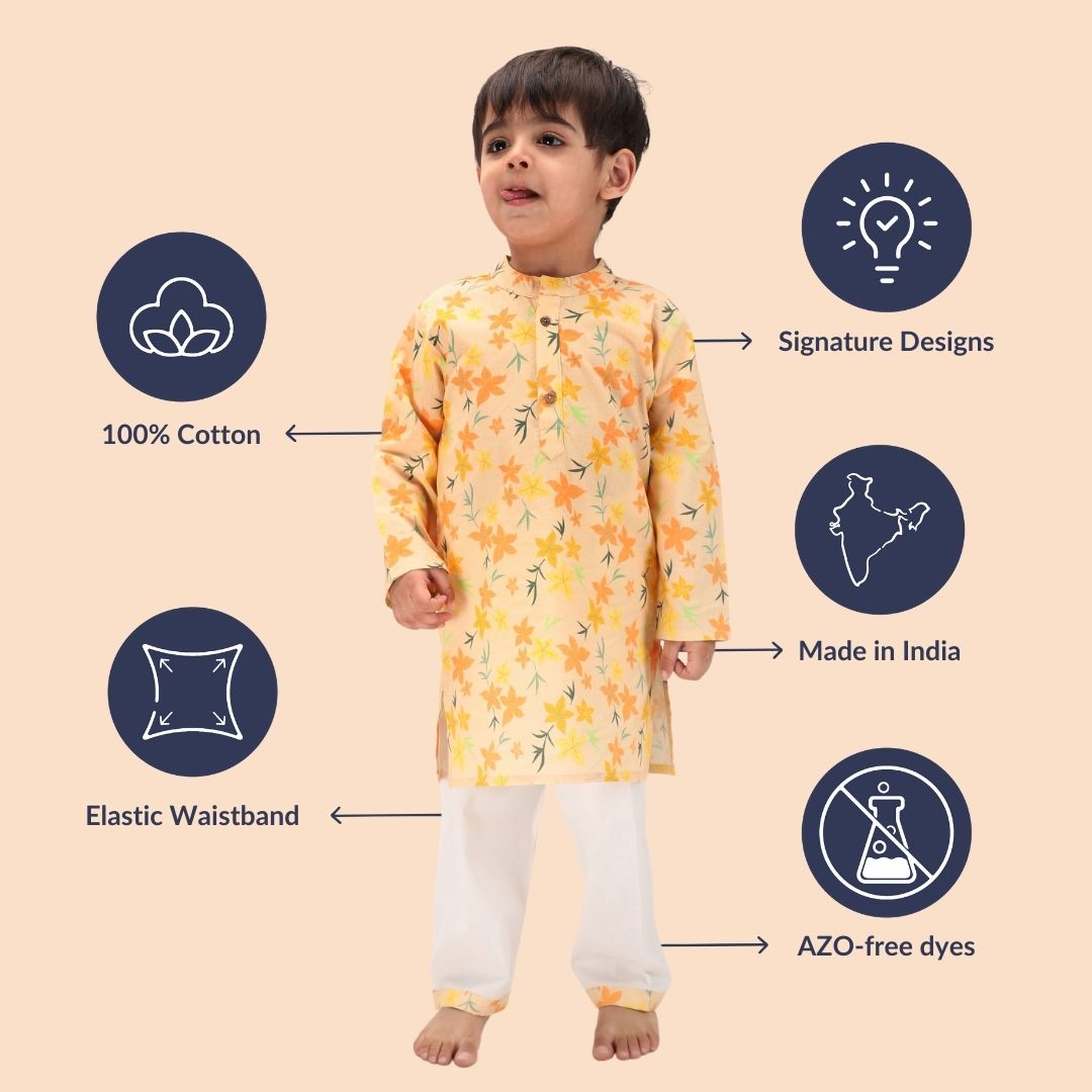 Summer Orange Floral Cotton Kurta Set