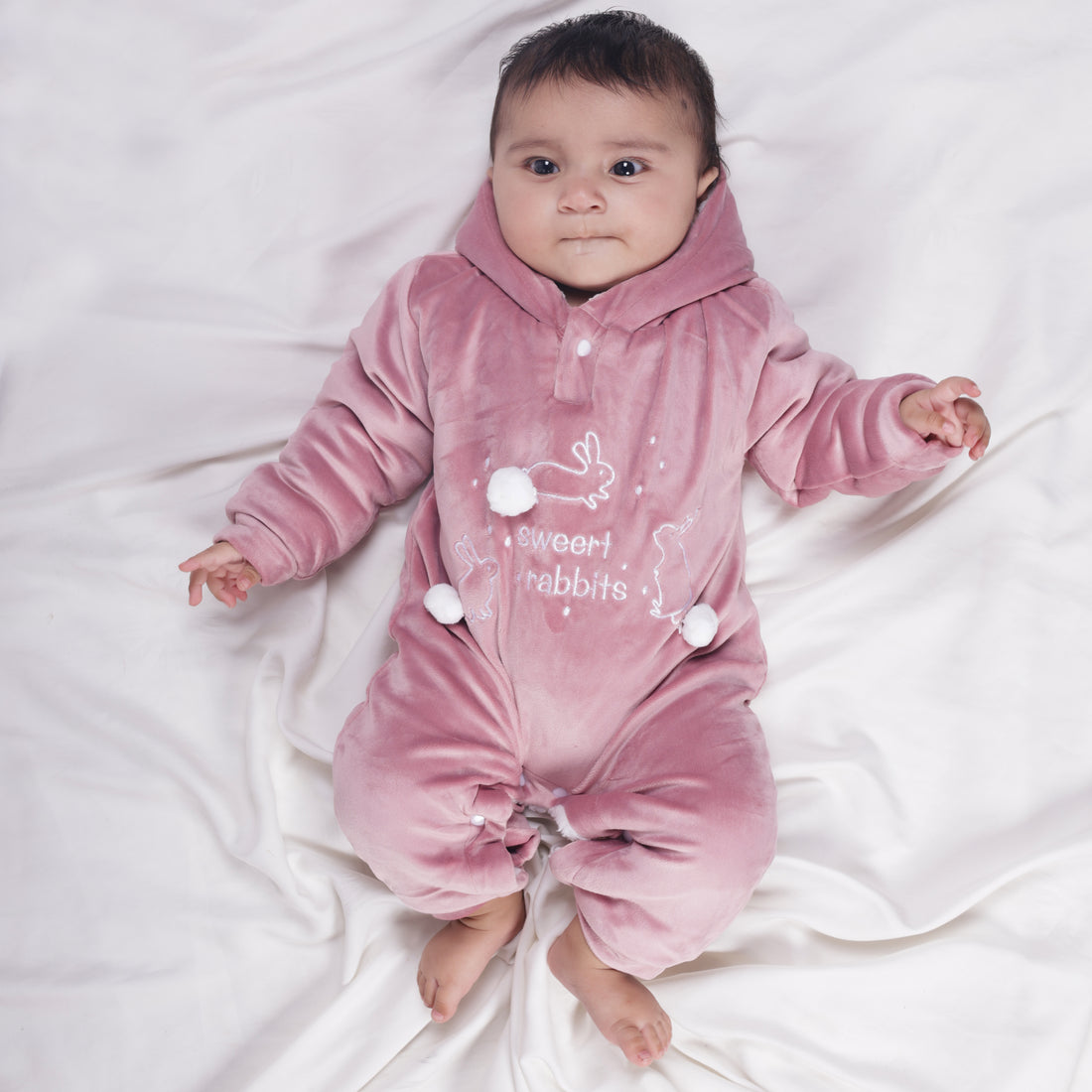 Sweet Rabbit Velvet Winter Romper with Sherpa - Mauve