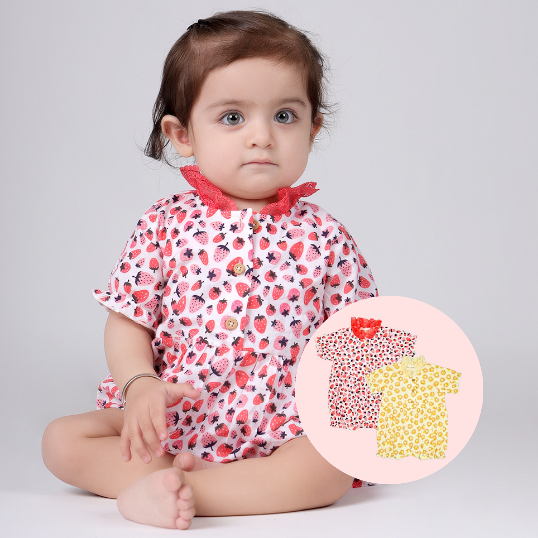 Combo of Jumpsuit with lace collar in Strawberry &amp; Sunflower
