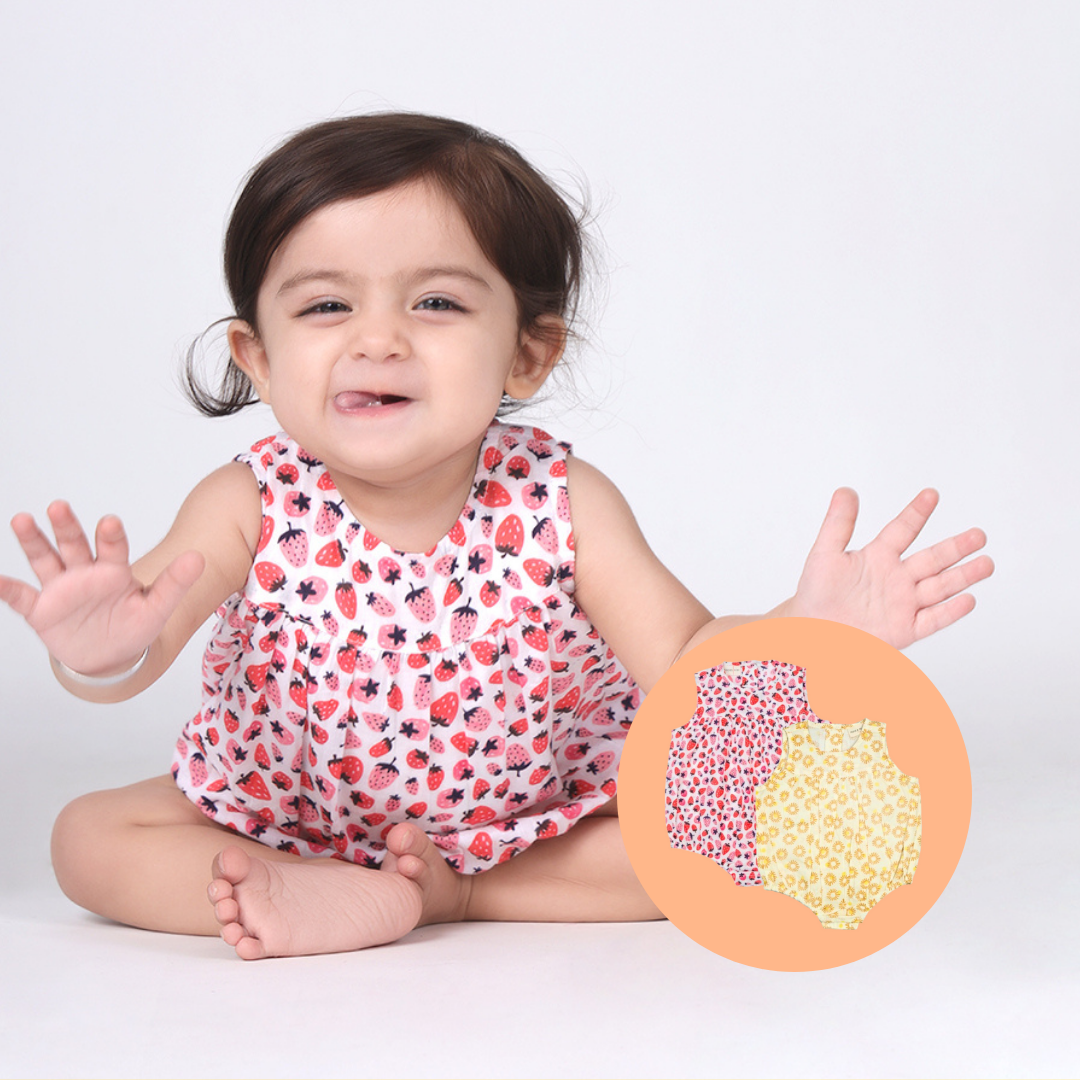 Combo of Balloon Sunsuit in Strawberry &amp; Sunflower