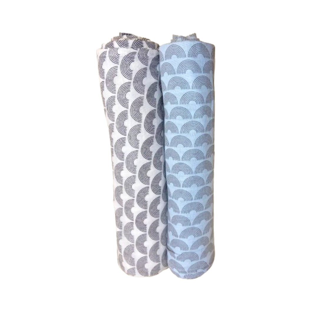 Bundle of Inlove Waves &amp; Sommer Black &amp; White and Inlove Waves &amp; Somber Blue Muslin Swaddle