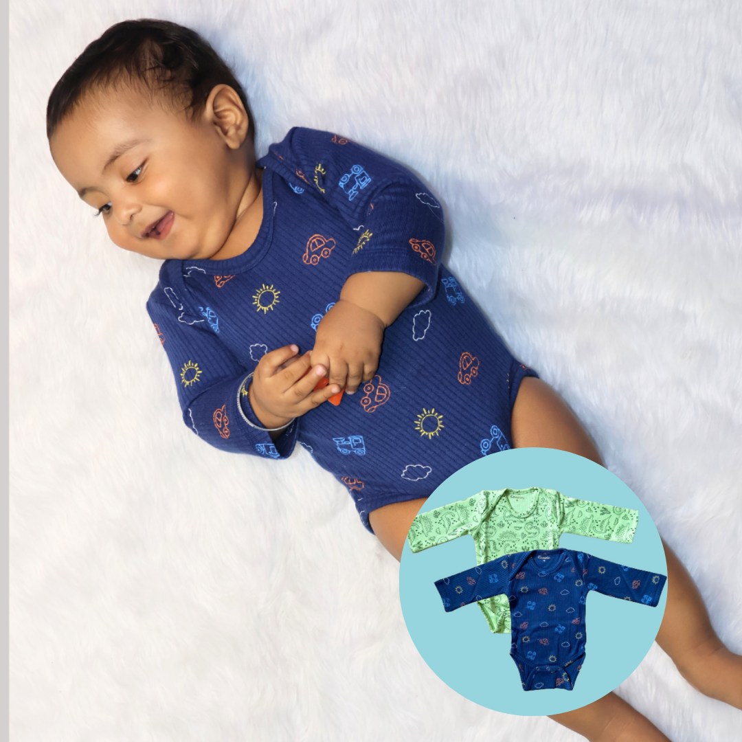 Pack Of 2 Thermal Rompers- Blue Sky &amp; Dino