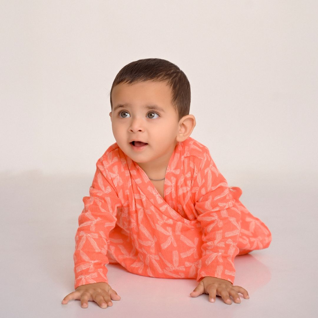 Red Bows Muslin Angrakha Set