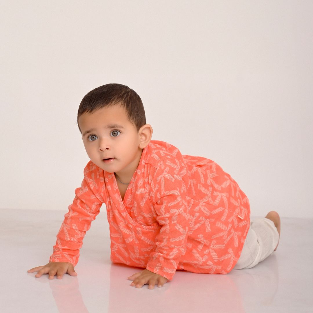Red Bows Muslin Angrakha Set