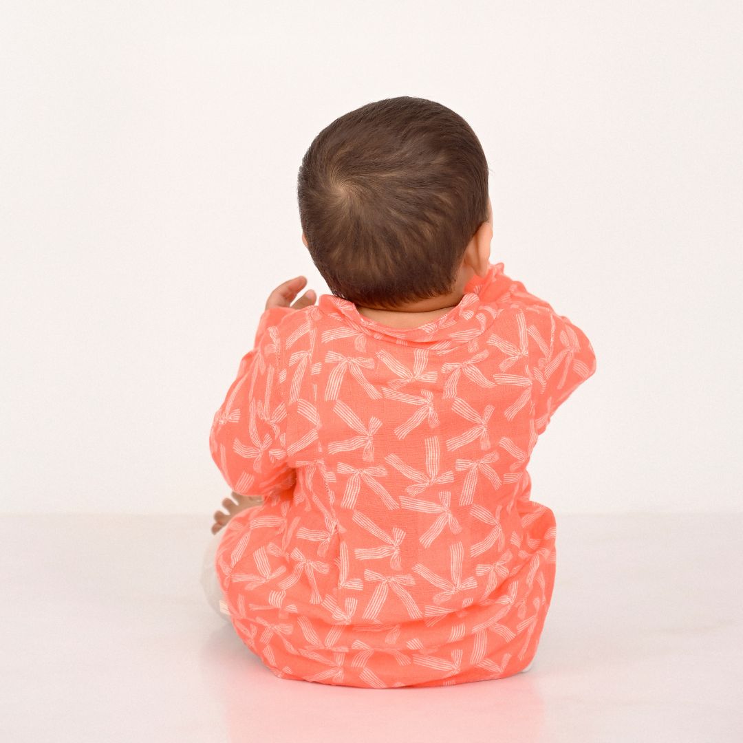 Red Bows Muslin Angrakha Set