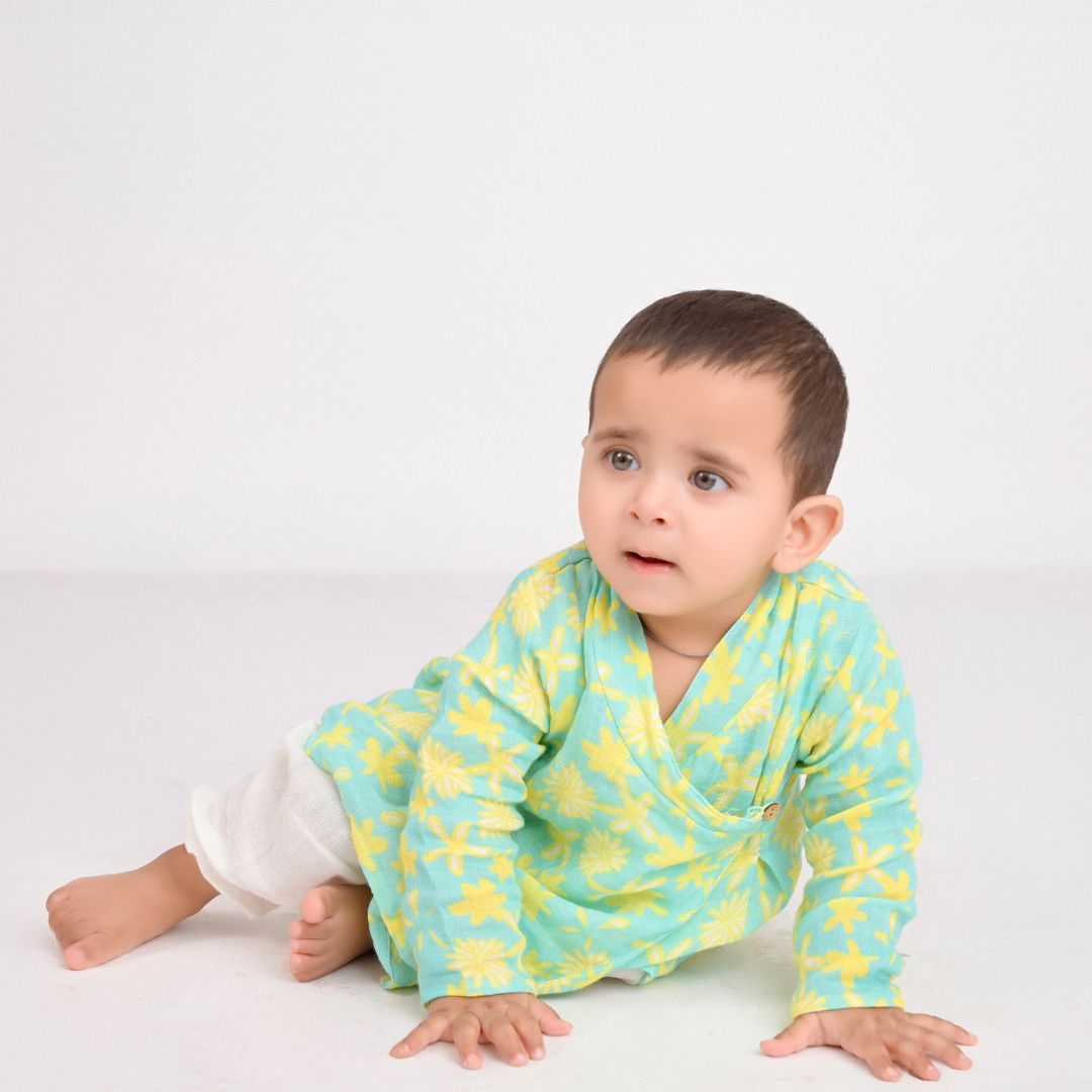 Summer Daisies Muslin Angrakha Set