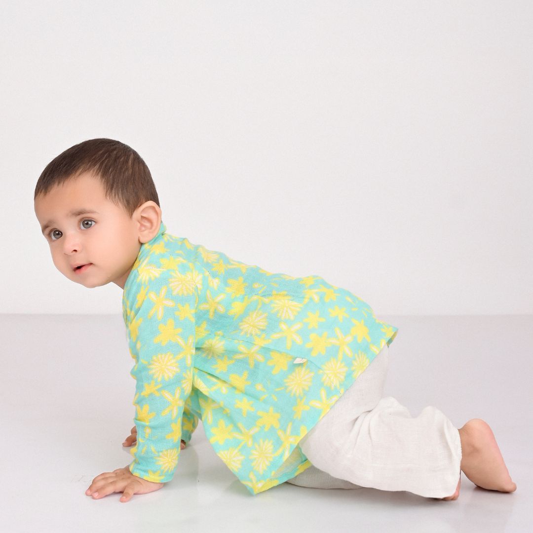 Summer Daisies Muslin Angrakha Set